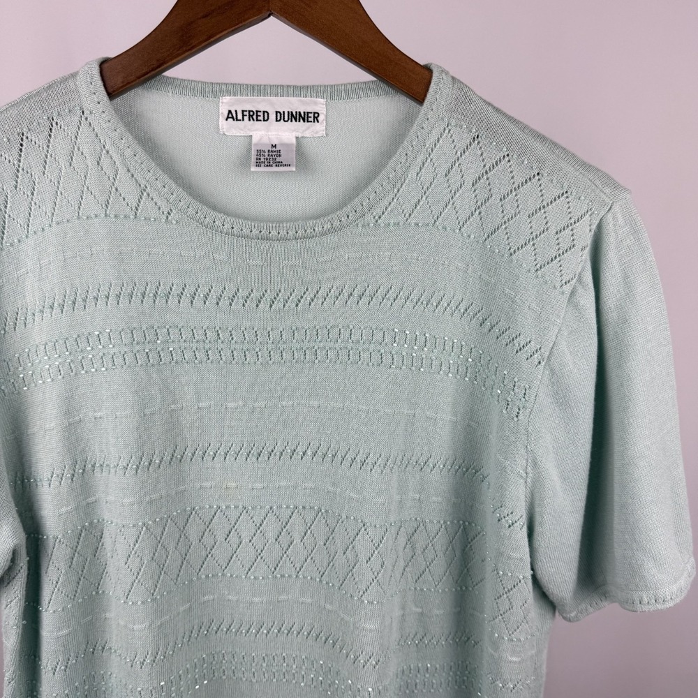 Alfred Dunner Womens Med‎ Knit Top Blue Pullover